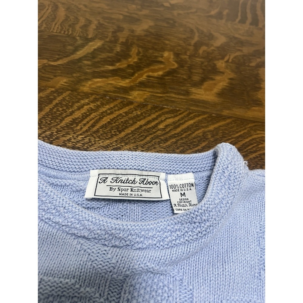 A Knitch Above Vintage Light Blue Knit Sweater Made In USA Medium